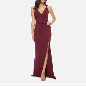 NEW NWT Dress the Population Jordan Ruched Side Slit Gown Dress Burgundy S